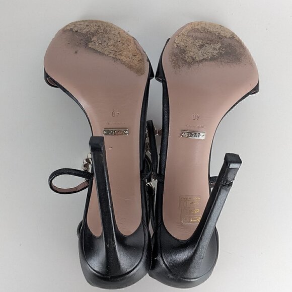 Gucci Crystal GG Black Leather Strappy Sandal Heels US 10 / EU 40 - Picture 4 of 7